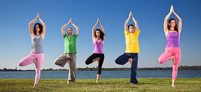 A group do Vrikshasana Yoga Pose - Tree Yoga pose